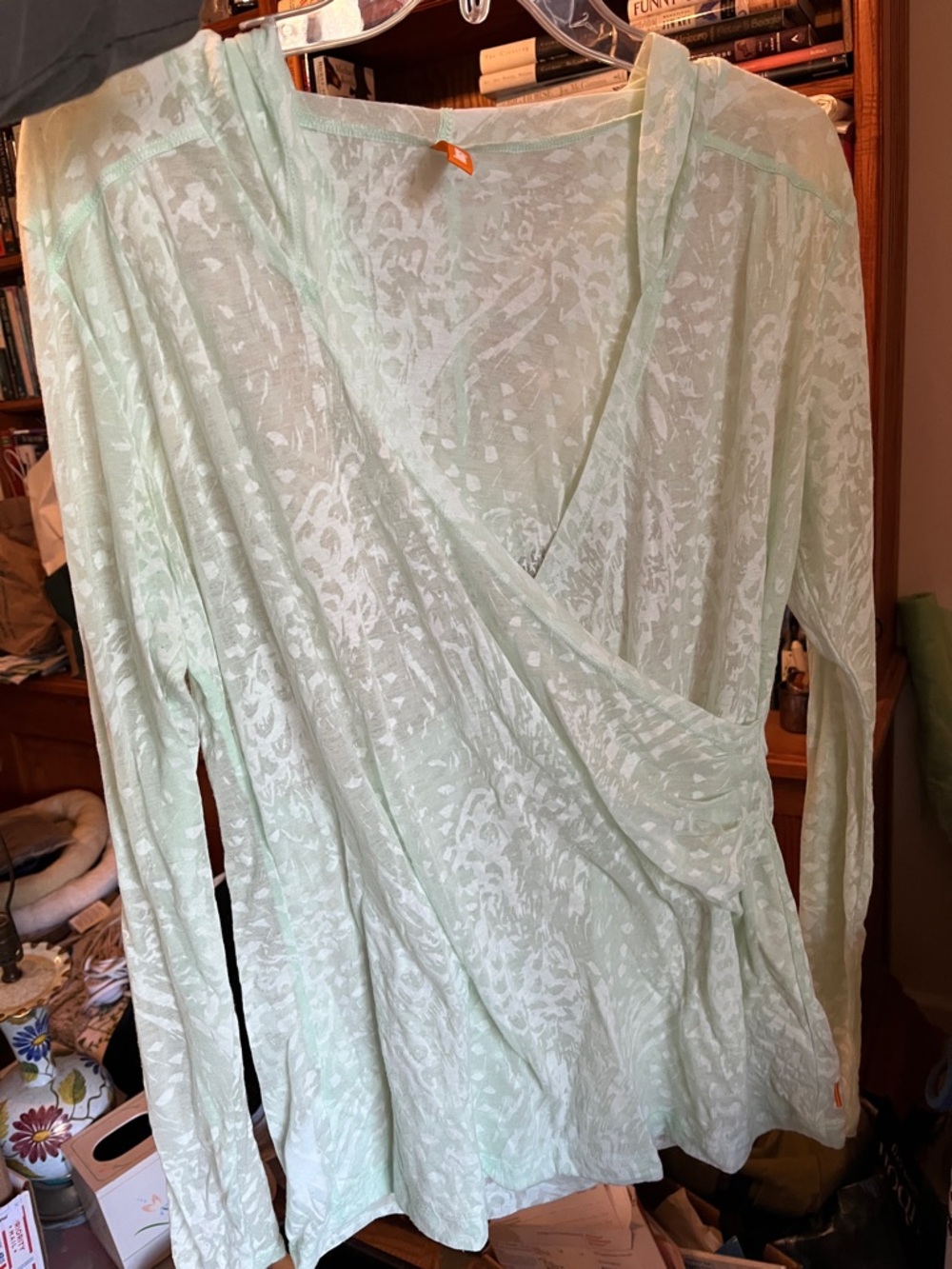 Mint Green Wrap-Style Long Sleeve Top with hood